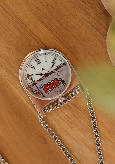 Collab' NoracTime x AndoAndoAndo montre de poche peinte à la main