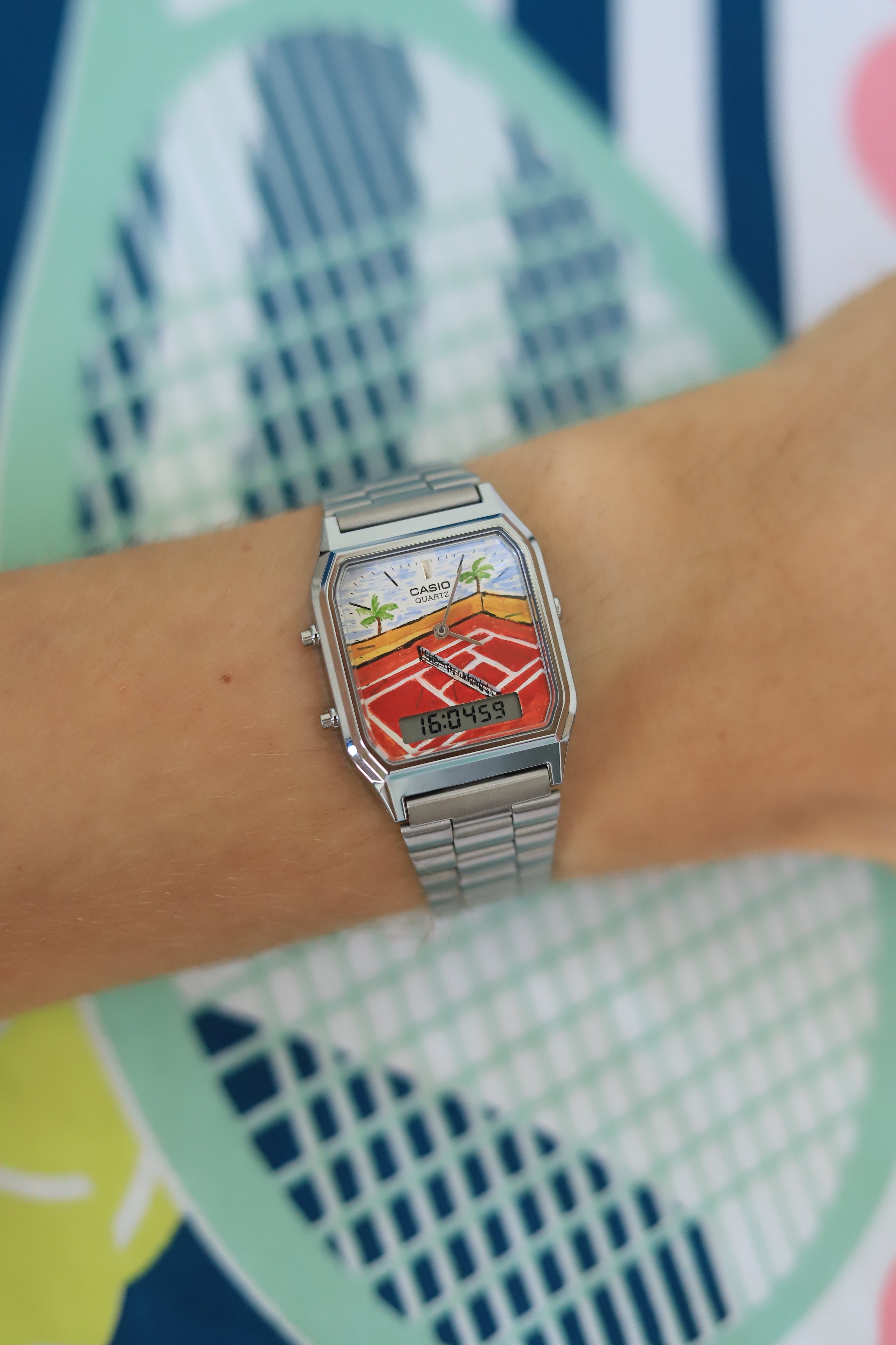 Casio 'Tennis court' Montre peinte à la main