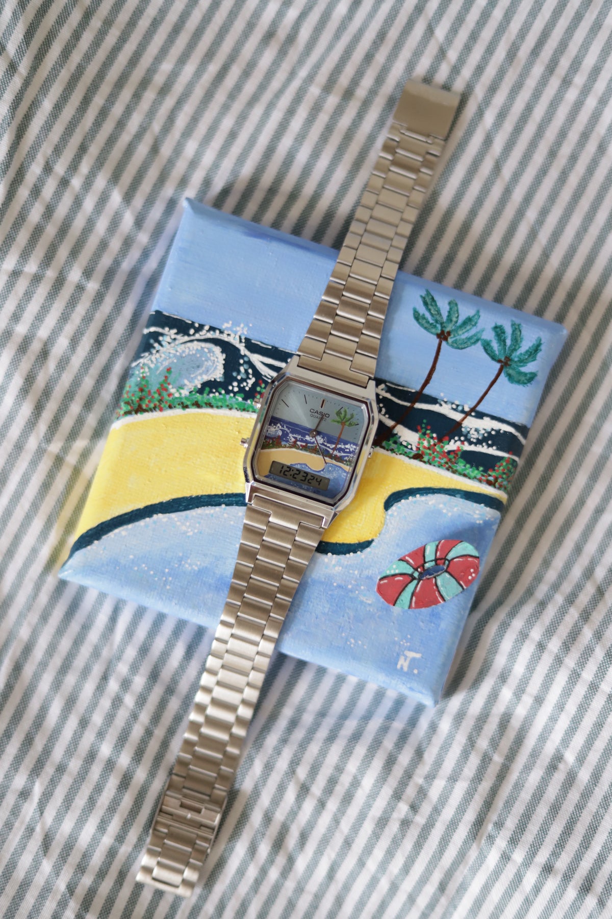 Hand-painted "Dive In" watch and painting