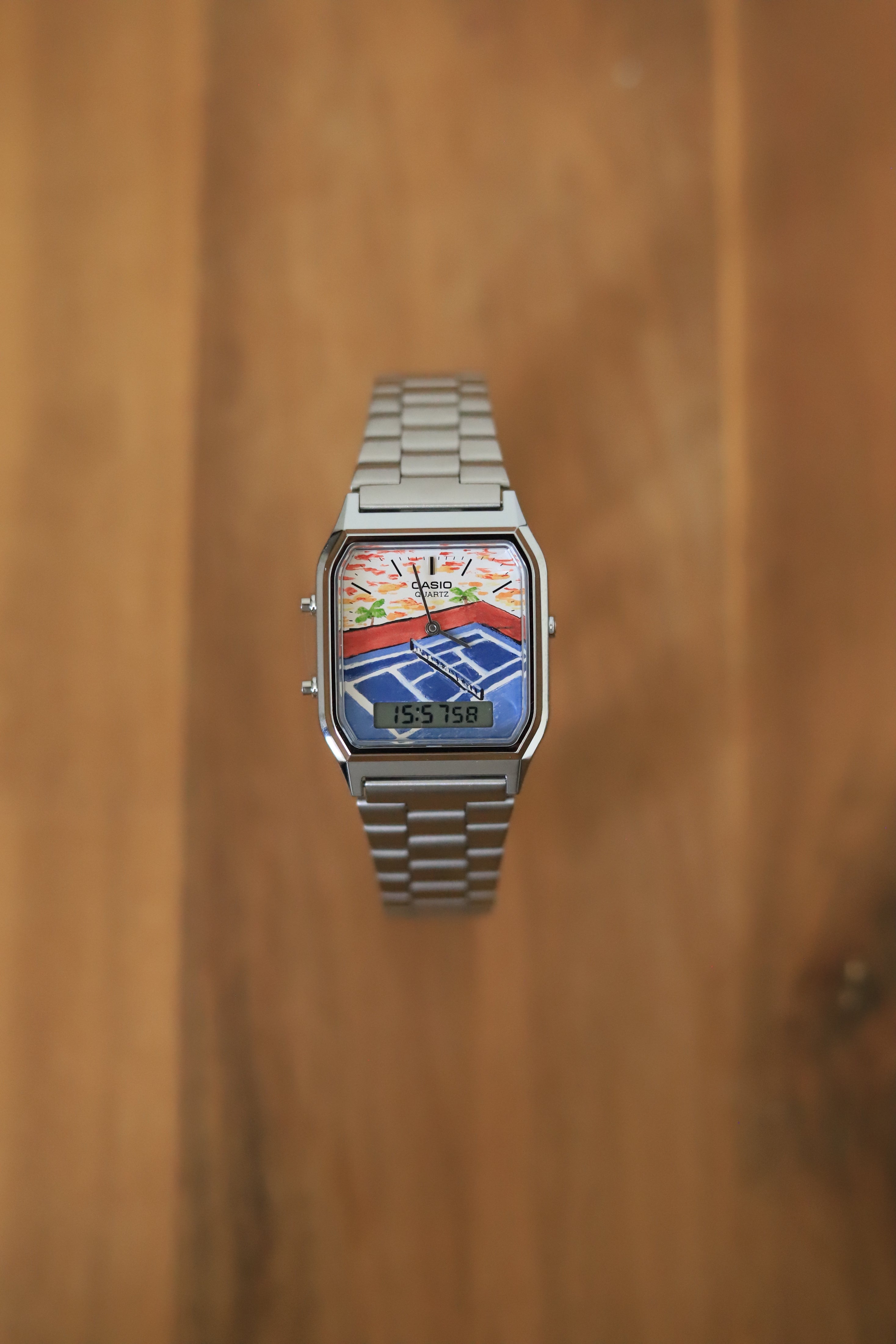 Casio 'Tennis court' Montre peinte à la main