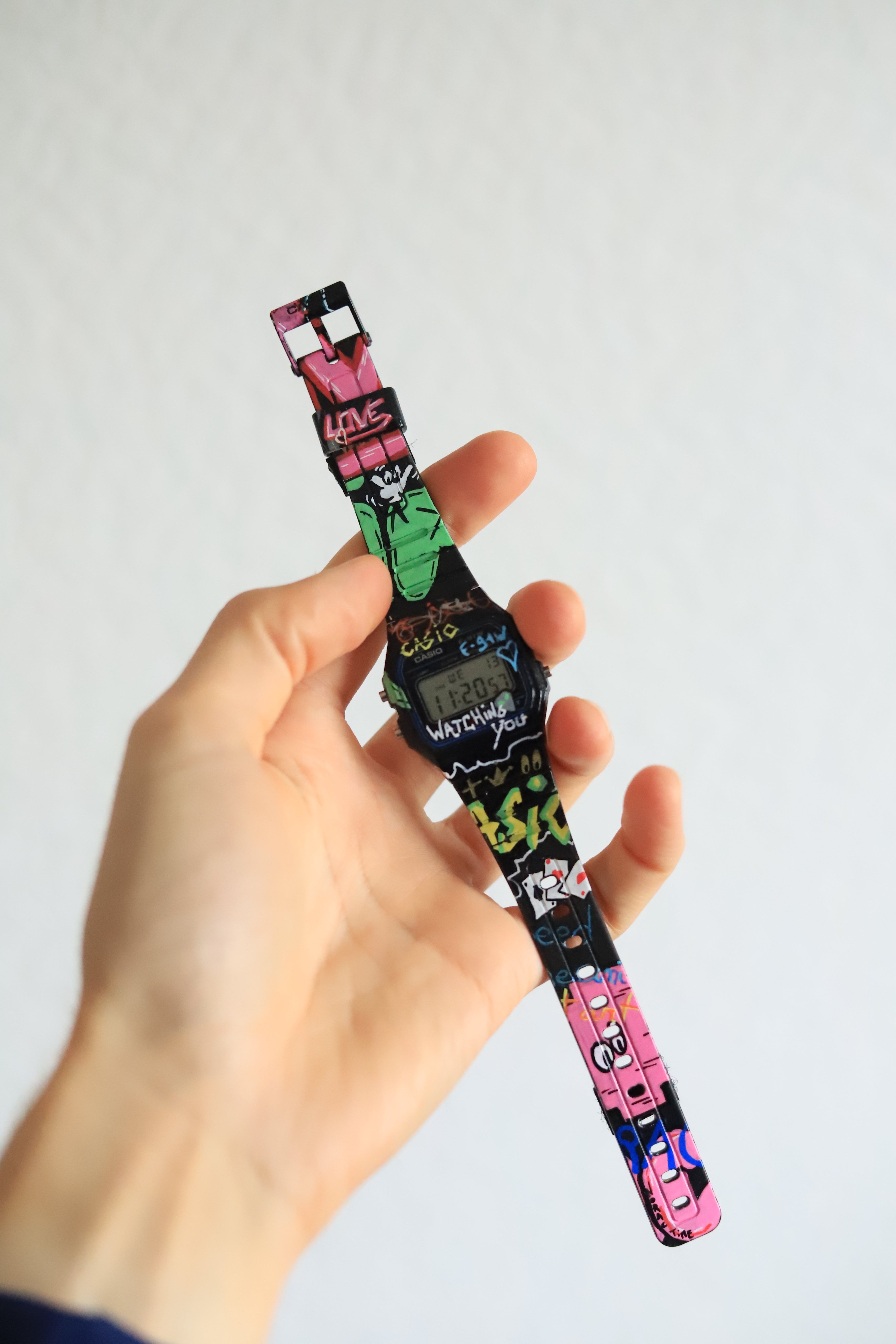 Painting "DON'T OVERTHINK" – Original mixed media artwork with Casio F-91W