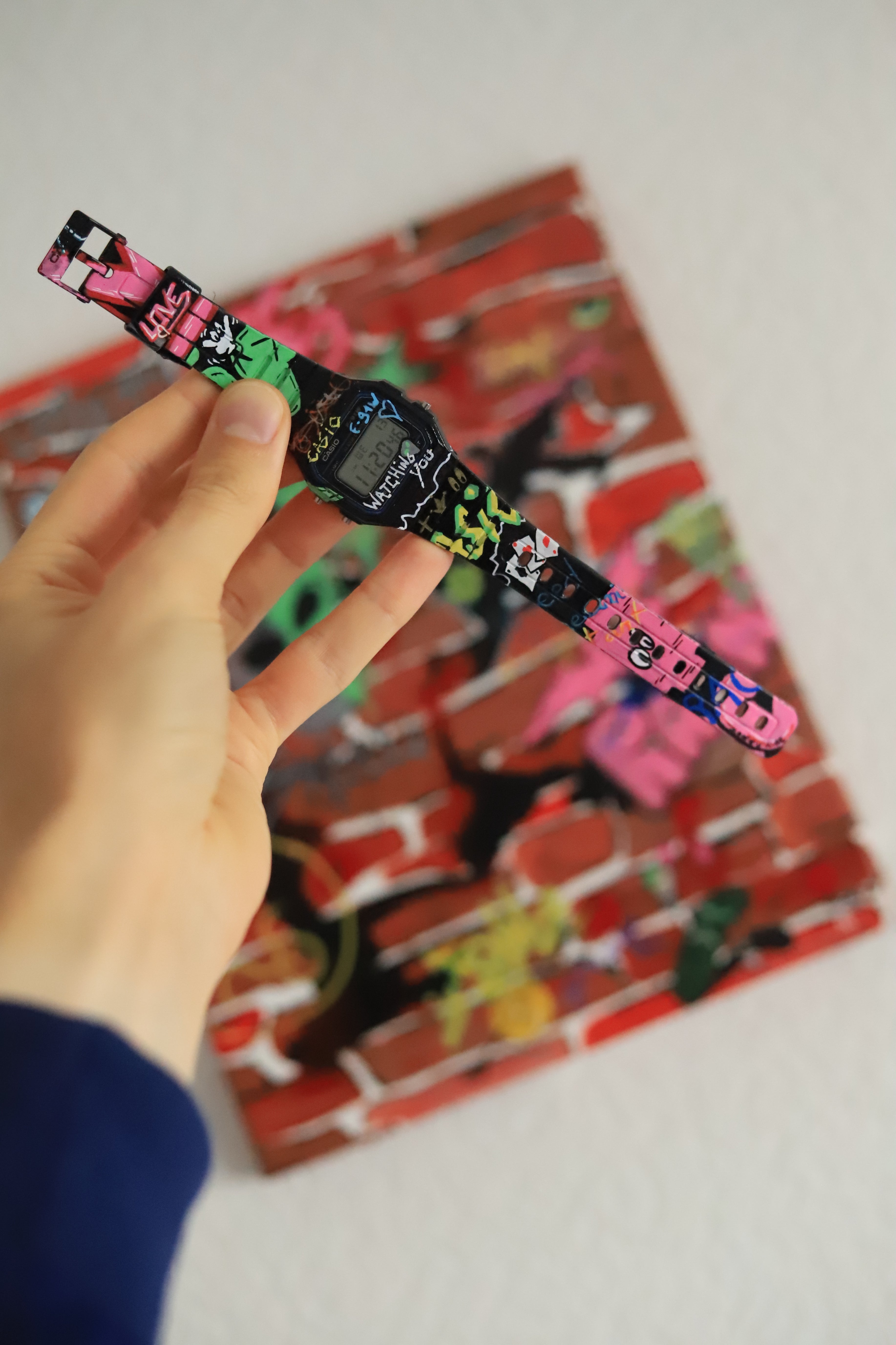 Painting "DON'T OVERTHINK" – Original mixed media artwork with Casio F-91W