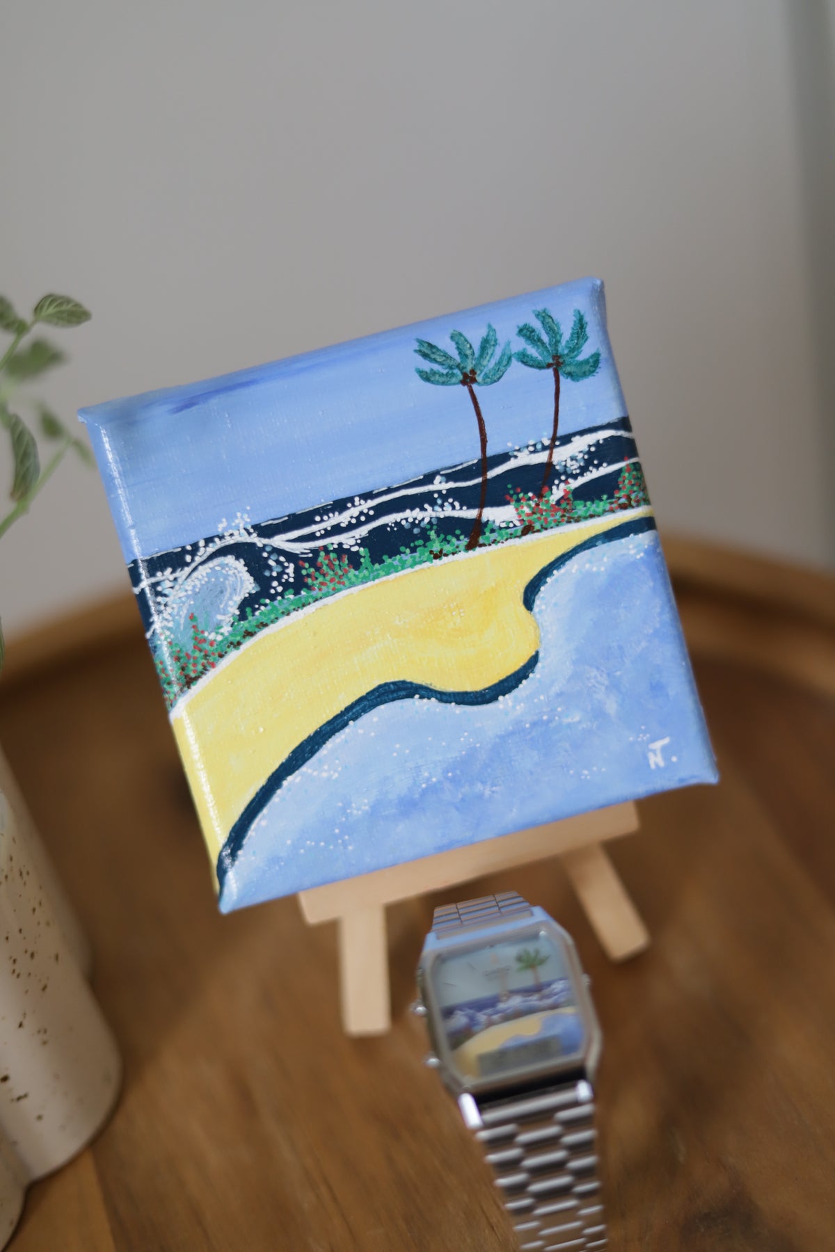 Hand-painted "Dive In" watch and painting